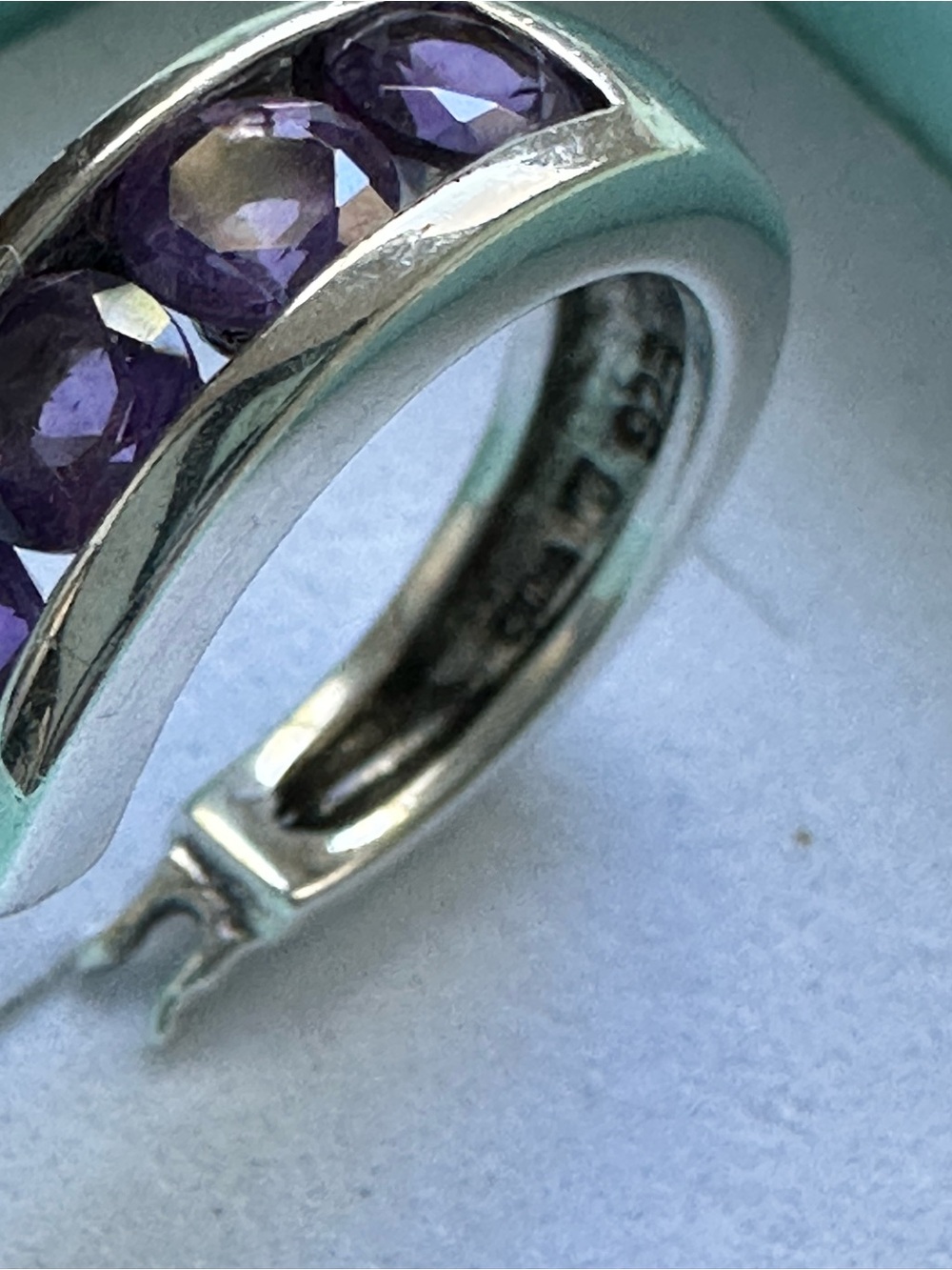 Vintage Ross simons Sterling Silver Amethyst Hoop Earrings - Picture 8 of 9